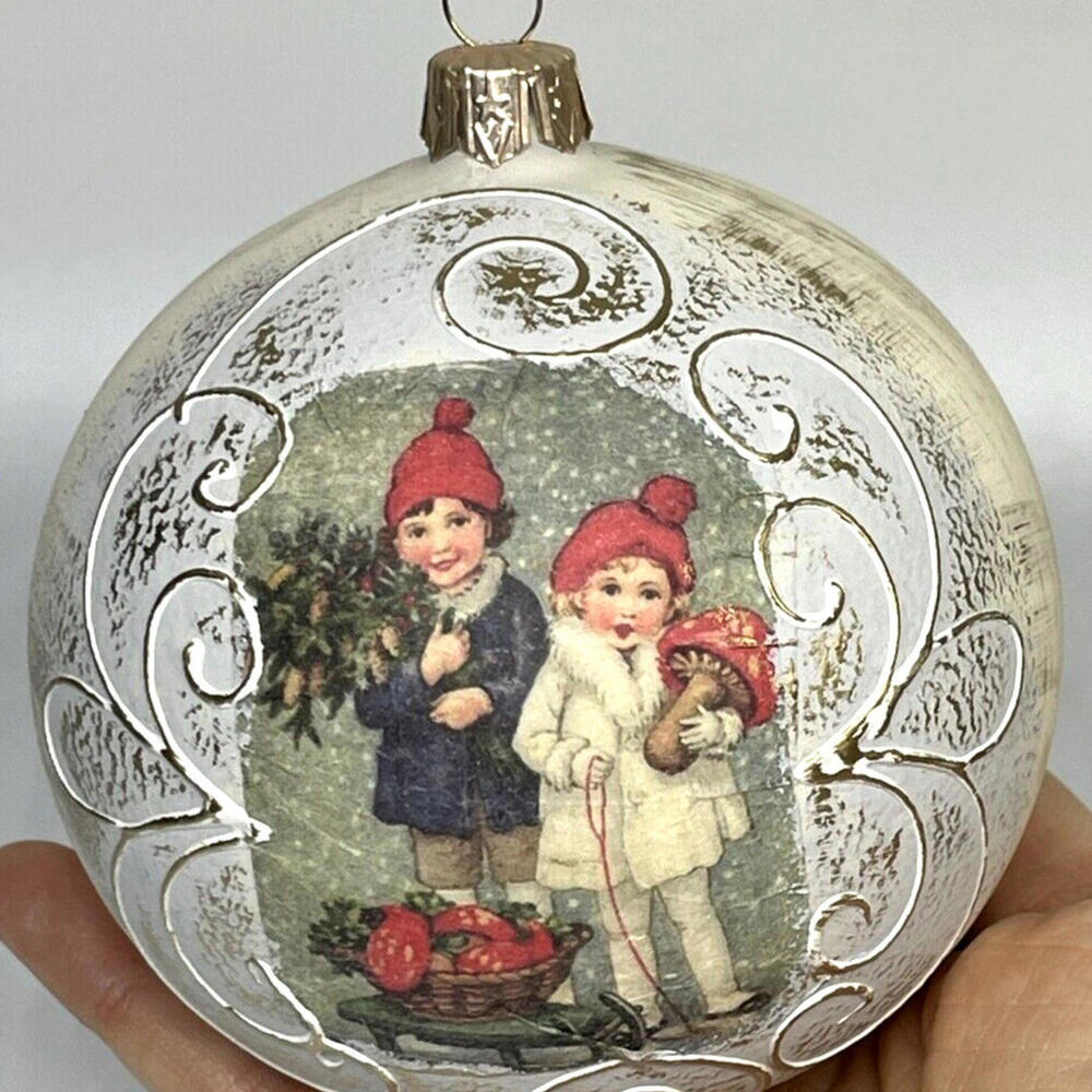 Mushrooms Children Santa 4" Glass Christmas Ornaments Poland Vitbis Box of 4 NEW